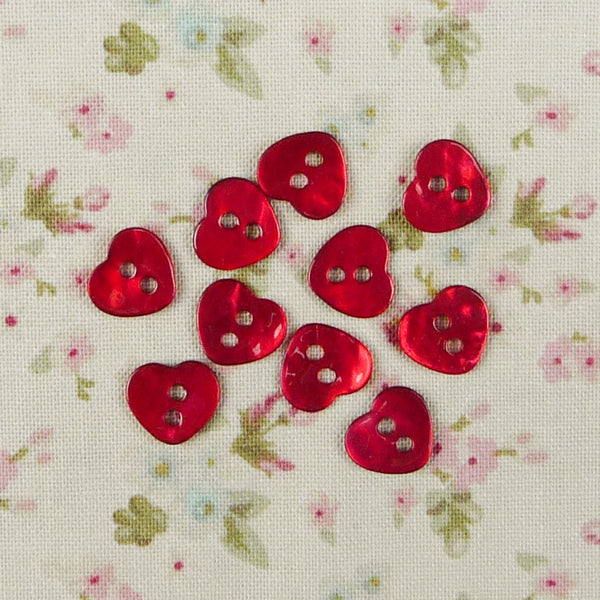 Mother of Pearl Heart Buttons Red ~ 10mm