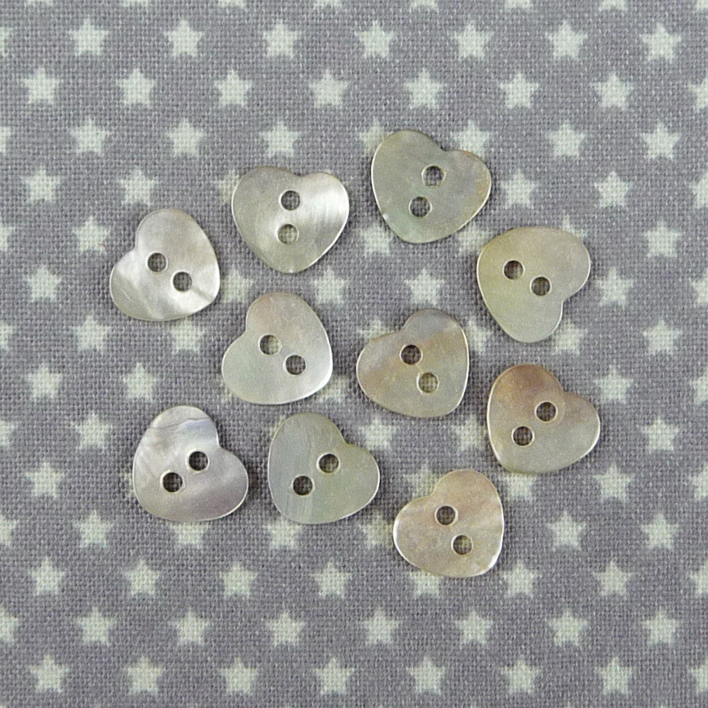 Mother of Pearl Heart Buttons Natural ~ 10mm - Billow Fabrics
