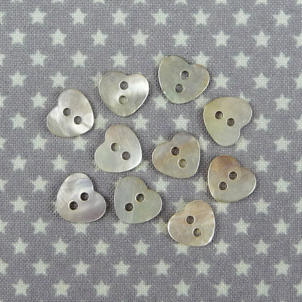 Mother of Pearl Heart Buttons Natural ~ 10mm