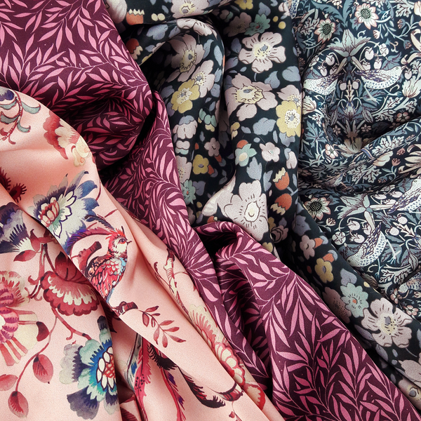 Liberty Fabrics ~ Belgravia Silk Satin Strawberry Thief E Black