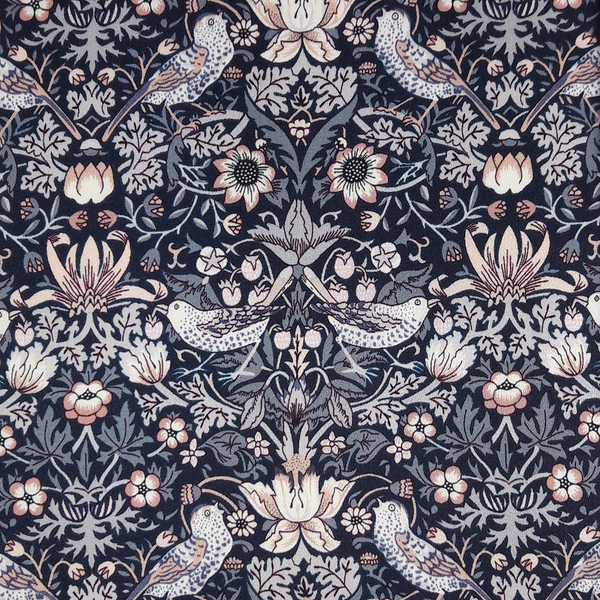 Liberty Fabrics ~ Belgravia Silk Satin Strawberry Thief A Blue