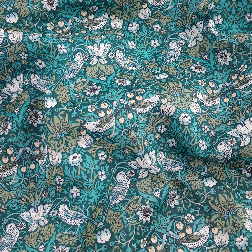 Liberty Fabrics ~ Strawberry Thief T Green Metallic