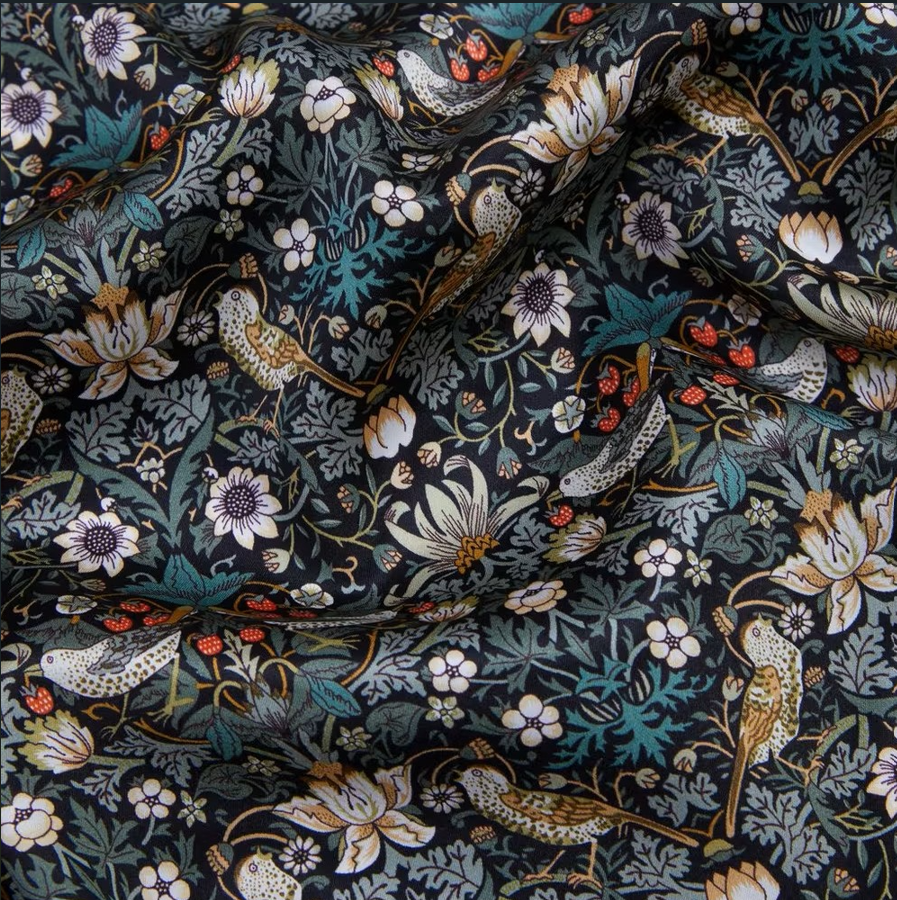 Liberty Fabrics ~ Belgravia Silk Satin Strawberry Thief E Black