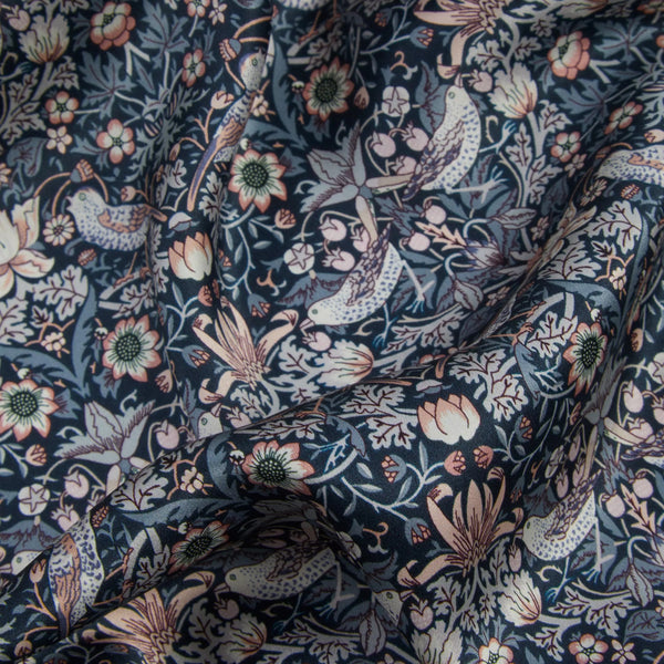 Liberty Fabrics ~ Belgravia Silk Satin Strawberry Thief A Blue