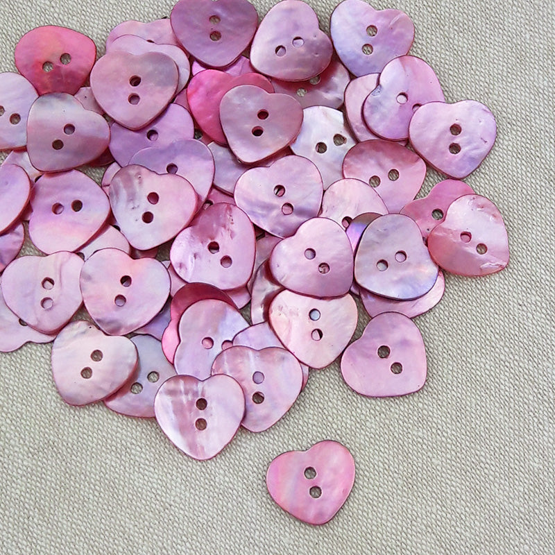 Mother of Pearl Heart Buttons Bright Pink ~ 15mm